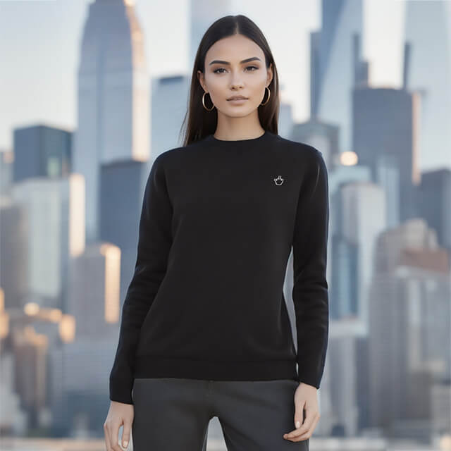 Pixel-Motiv Classic Mittelfinger gestickt auf Sweatshirt für Frauen in schwarz