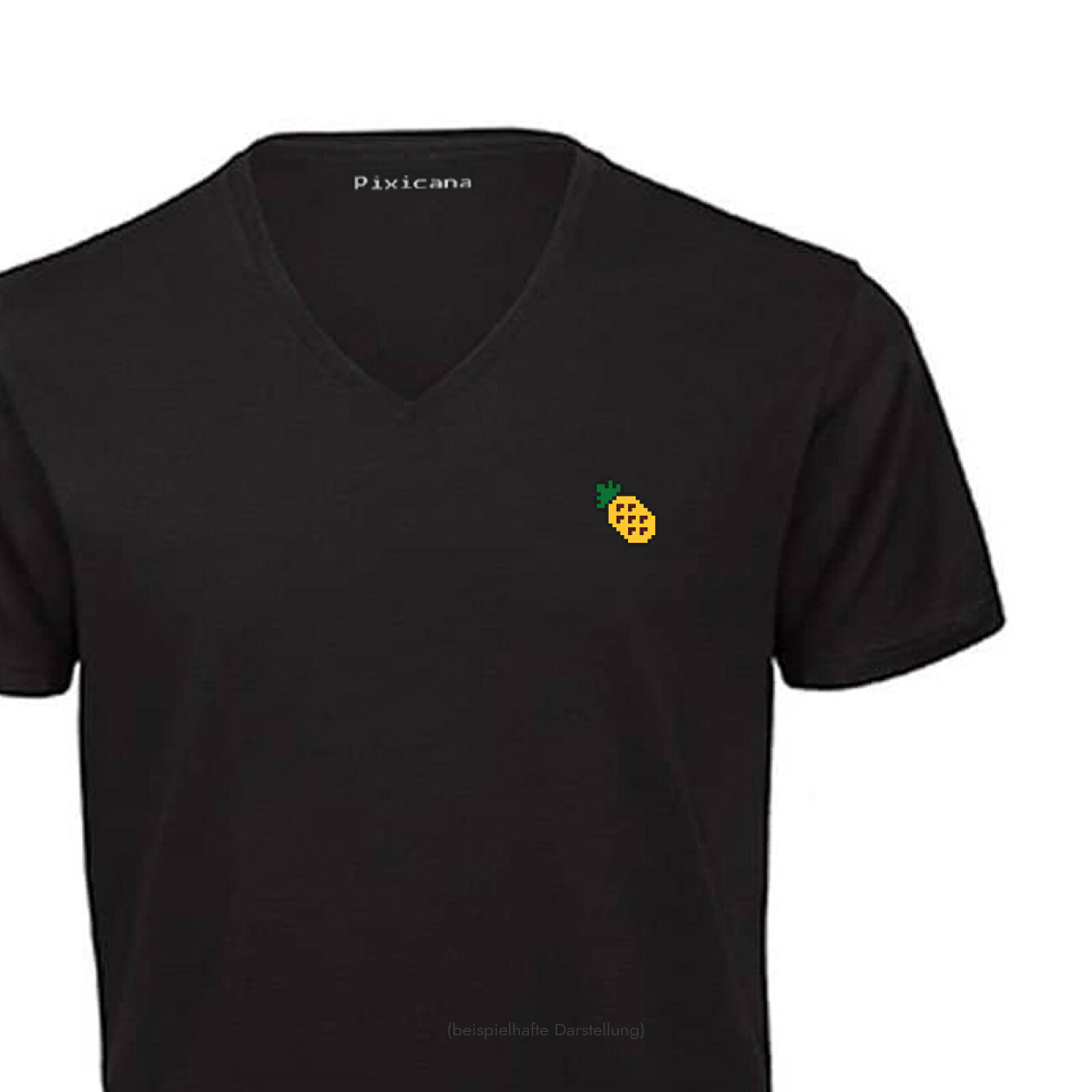 Motive: [Motiv: Ananas] Männer | T-Shirt, V-Ausschnitt, schwarz, XS