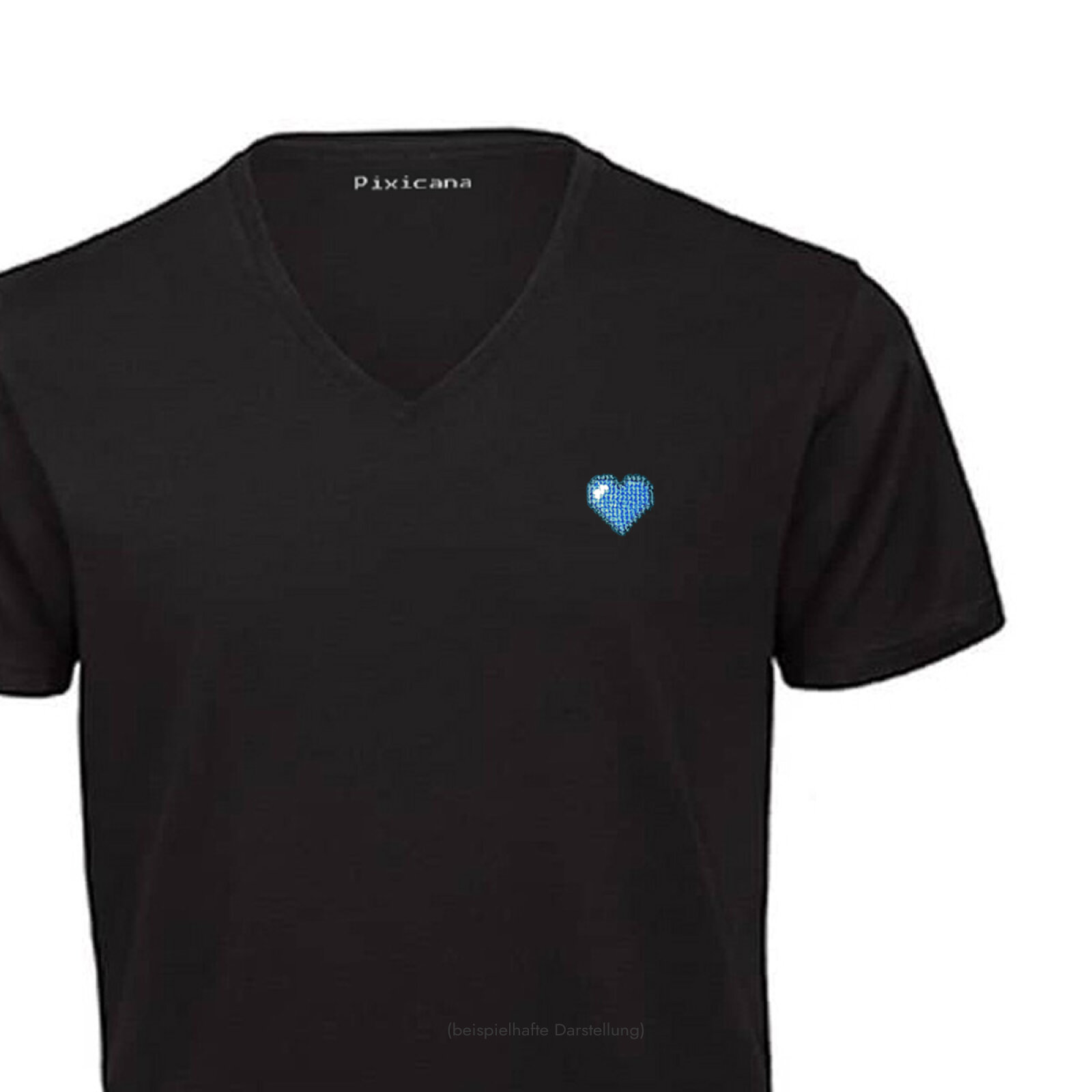 Motive: [Motiv: Herz (blau)] Männer | T-Shirt, V-Ausschnitt, schwarz, XS