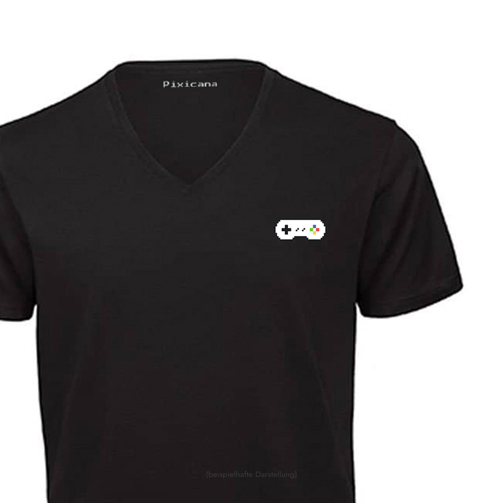 Motive: [Motiv: Gamepad] Männer | T-Shirt, V-Ausschnitt, schwarz, XS