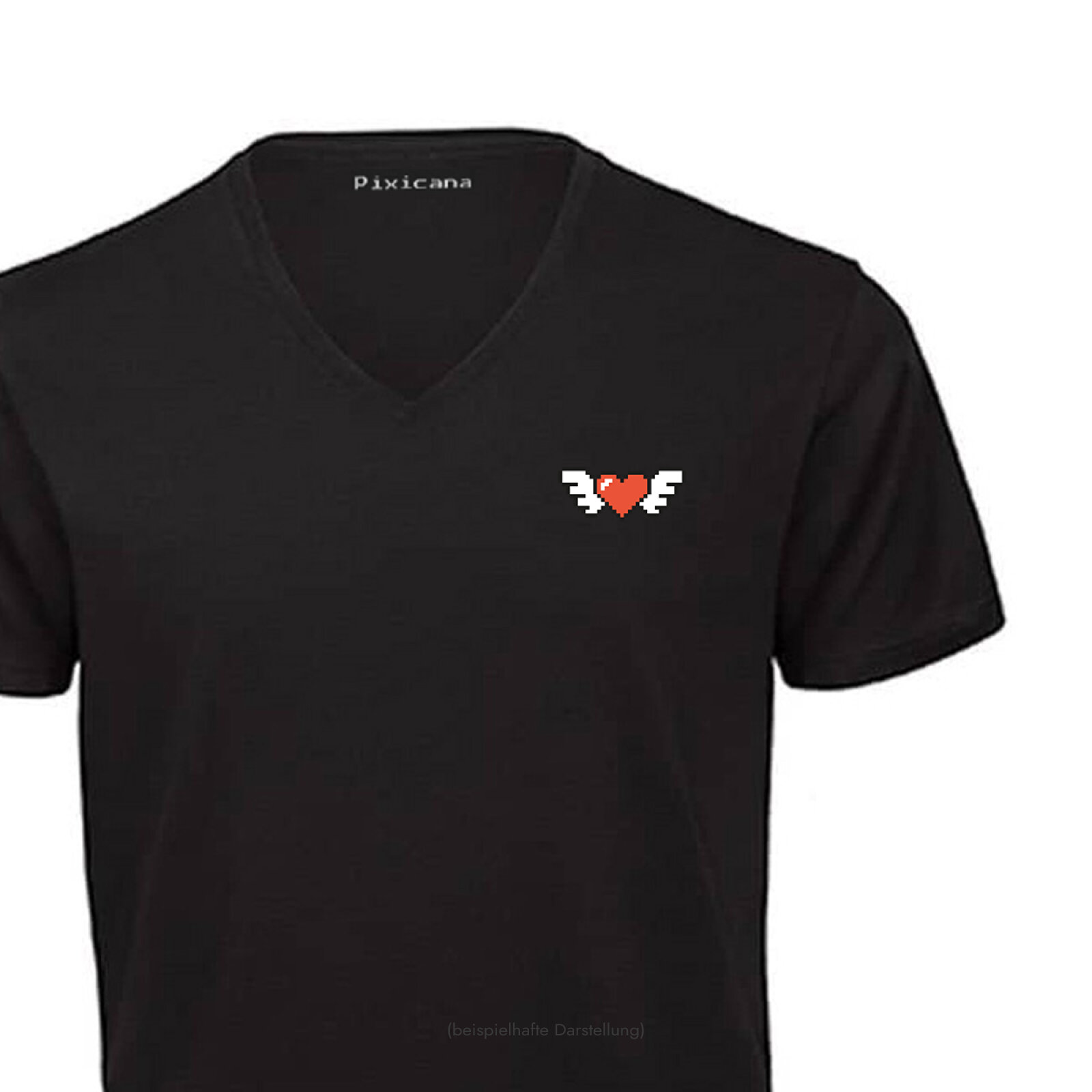 Motive: [Motiv: Herz mit Flügel] Männer | T-Shirt, V-Ausschnitt, schwarz, XS