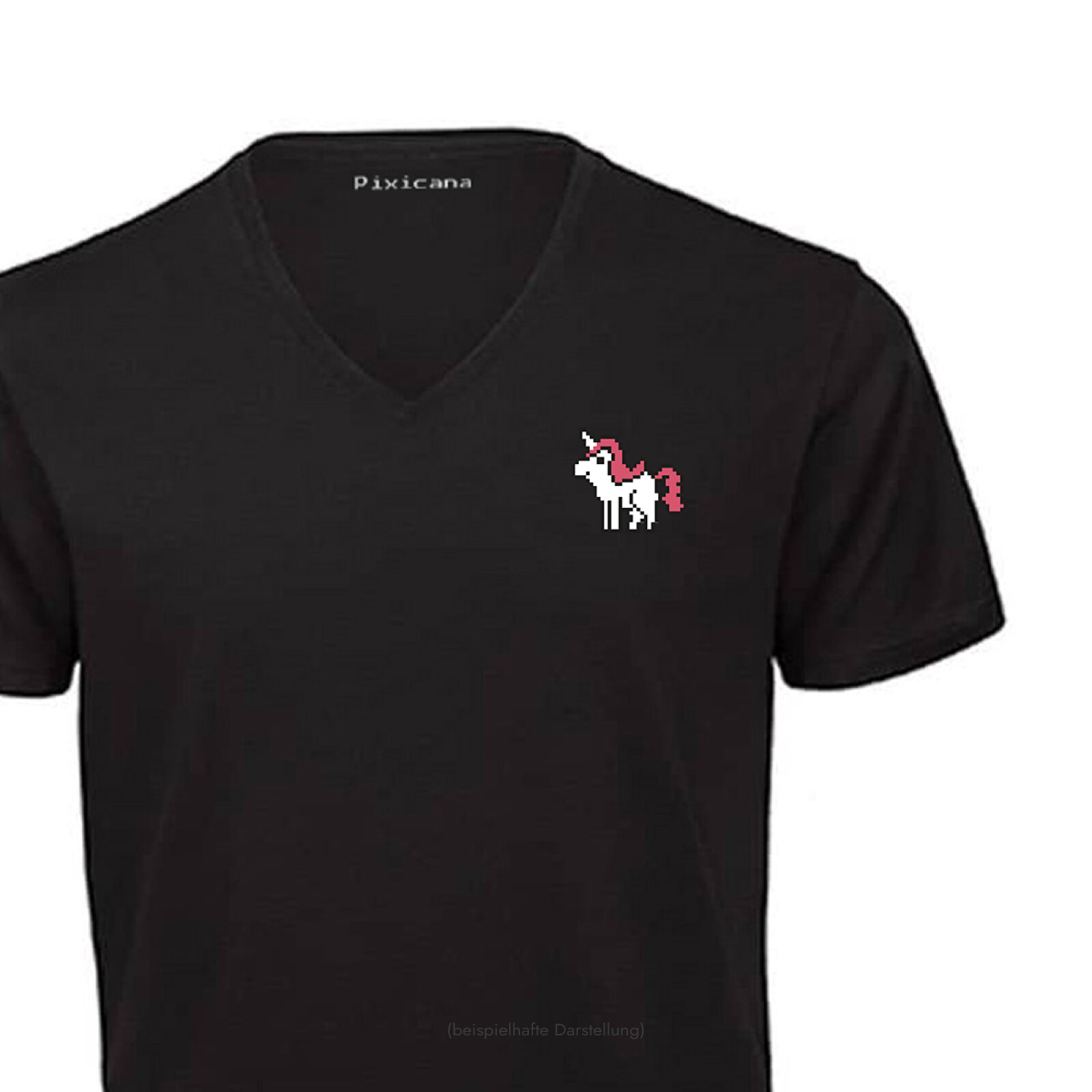 Motive: [Motiv: Einhorn (rosa Fell)] Männer | T-Shirt, V-Ausschnitt, schwarz, XS