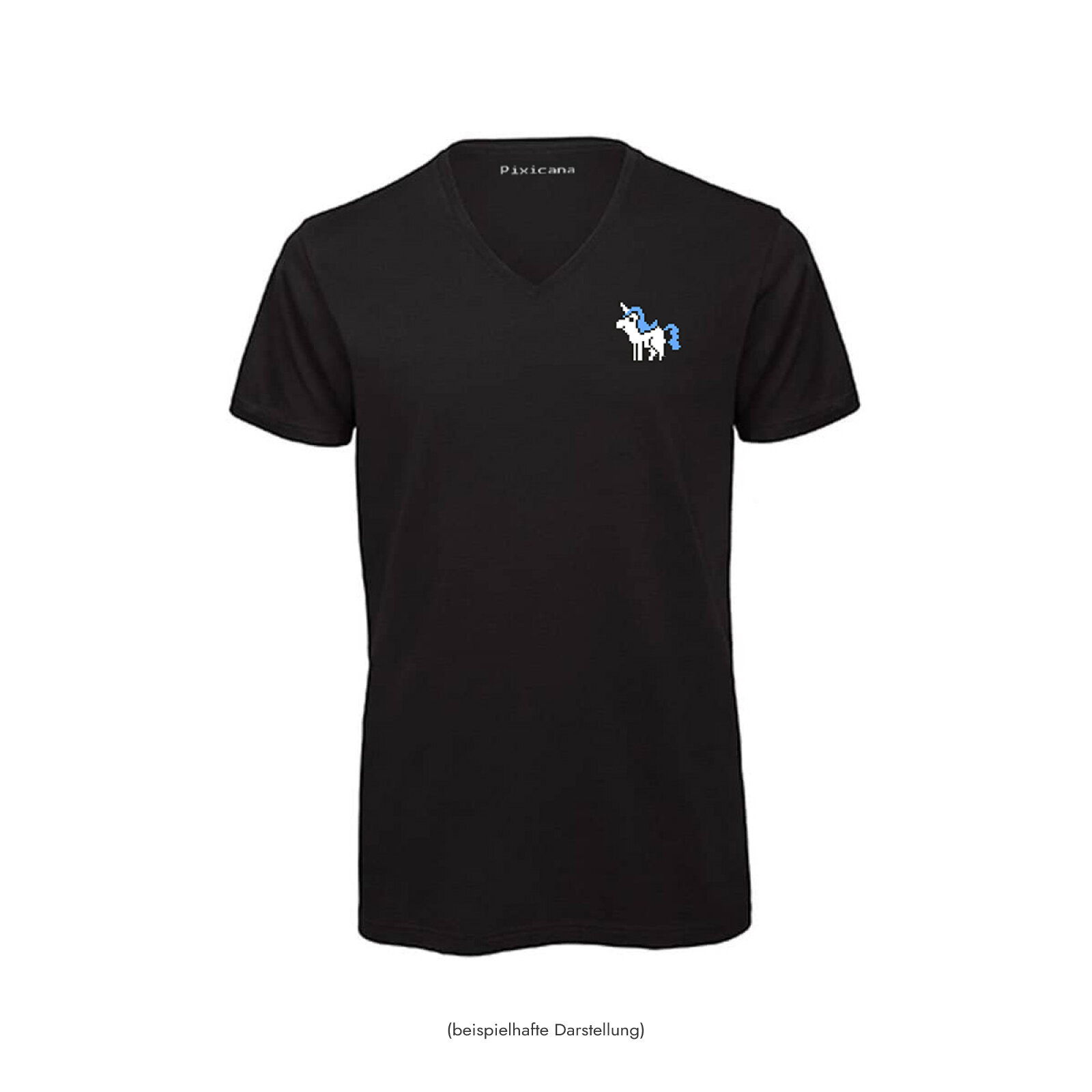Motive: [Motiv: Einhorn (blaues Fell)] Männer | T-Shirt, V-Ausschnitt, schwarz, XS