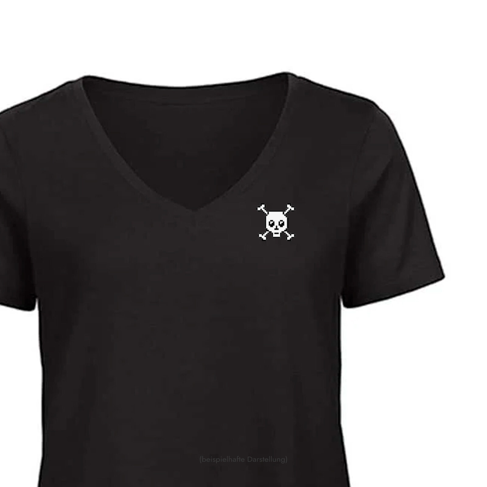 Motive: [Motiv: Totenkopf] Frauen | T-Shirt, V-Ausschnitt, schwarz, XL