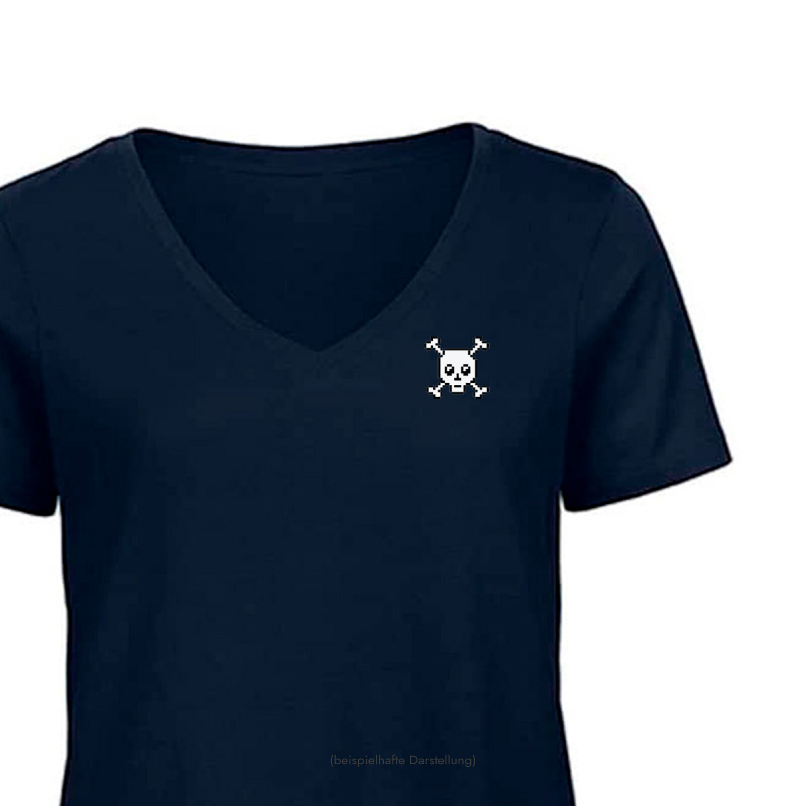 Motive: [Motiv: Totenkopf] Frauen | T-Shirt, V-Ausschnitt, dunkelblau / navy, XL