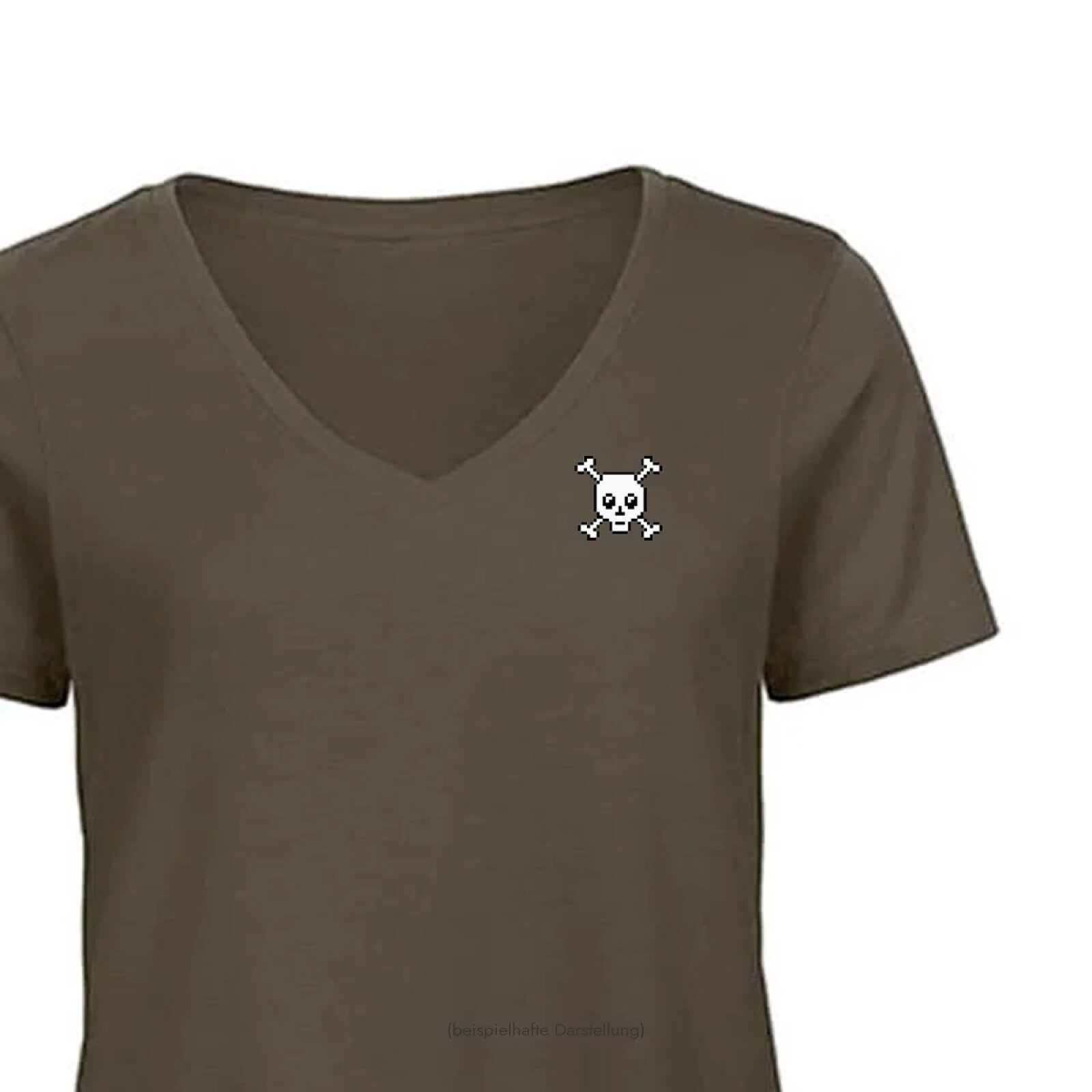 Motive: [Motiv: Totenkopf] Frauen | T-Shirt, V-Ausschnitt, khaki, L