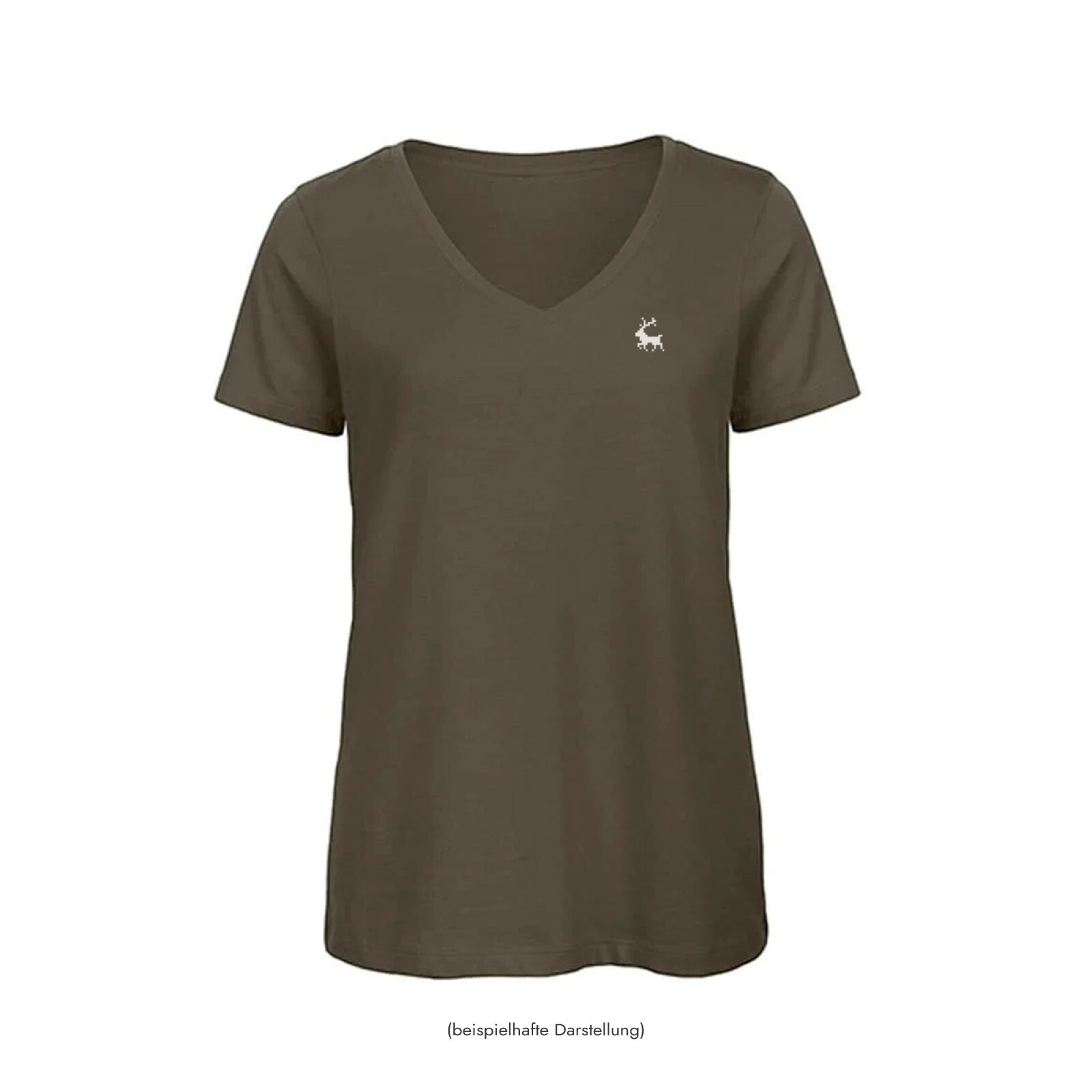 Motive: [Motiv: Classic Rentier] Frauen | T-Shirt, V-Ausschnitt, khaki, XS